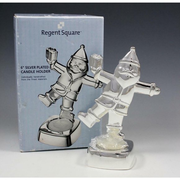 Harvey Lewis Regent Square Silver Plated Santa Candle Holder w/Candle 5.5" - Picture 1 of 8